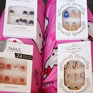 Assorted Press-On Nail Sets – Blue, Nude, Pink, Multicolor Designs